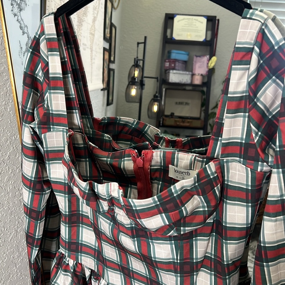 House of CB ‘Eliza’ Red Tartan Corset Midi Dress NWOT - Picture 11 of 13